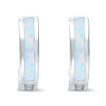 Hoop Huggie Earrings Lab Created White Opal 925 Sterling Silver (12mm)
